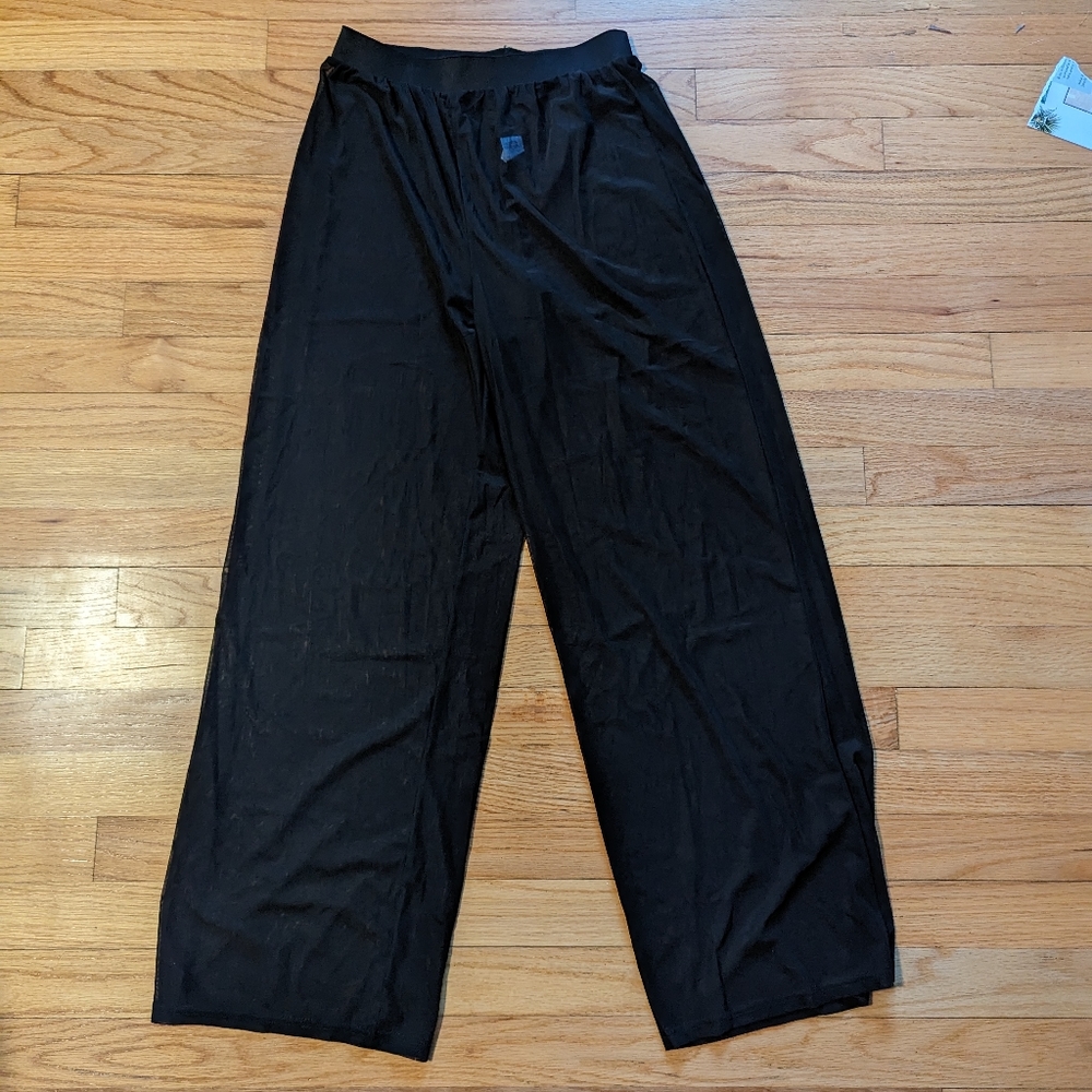 Black Sheer Mesh Pants Beach Bottom Cover up Straight Leg Women's SMALL